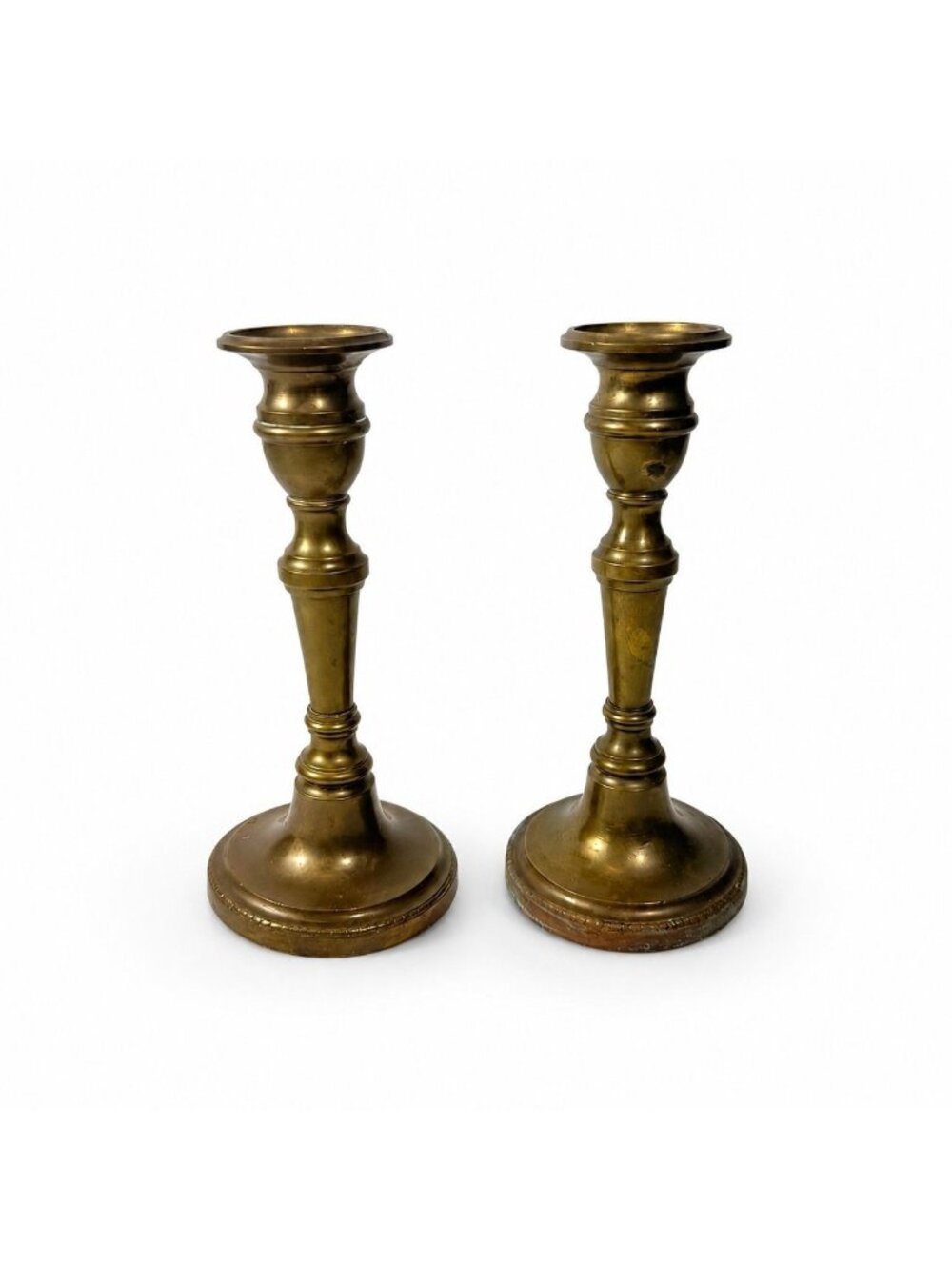 Solid Brass Candlesticks Pair Early 20th Century Vintage Metal Traditional Table